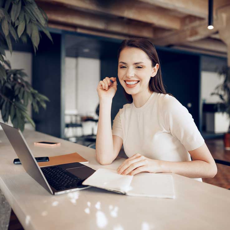 Smiling Woman Offering Proofreading Services