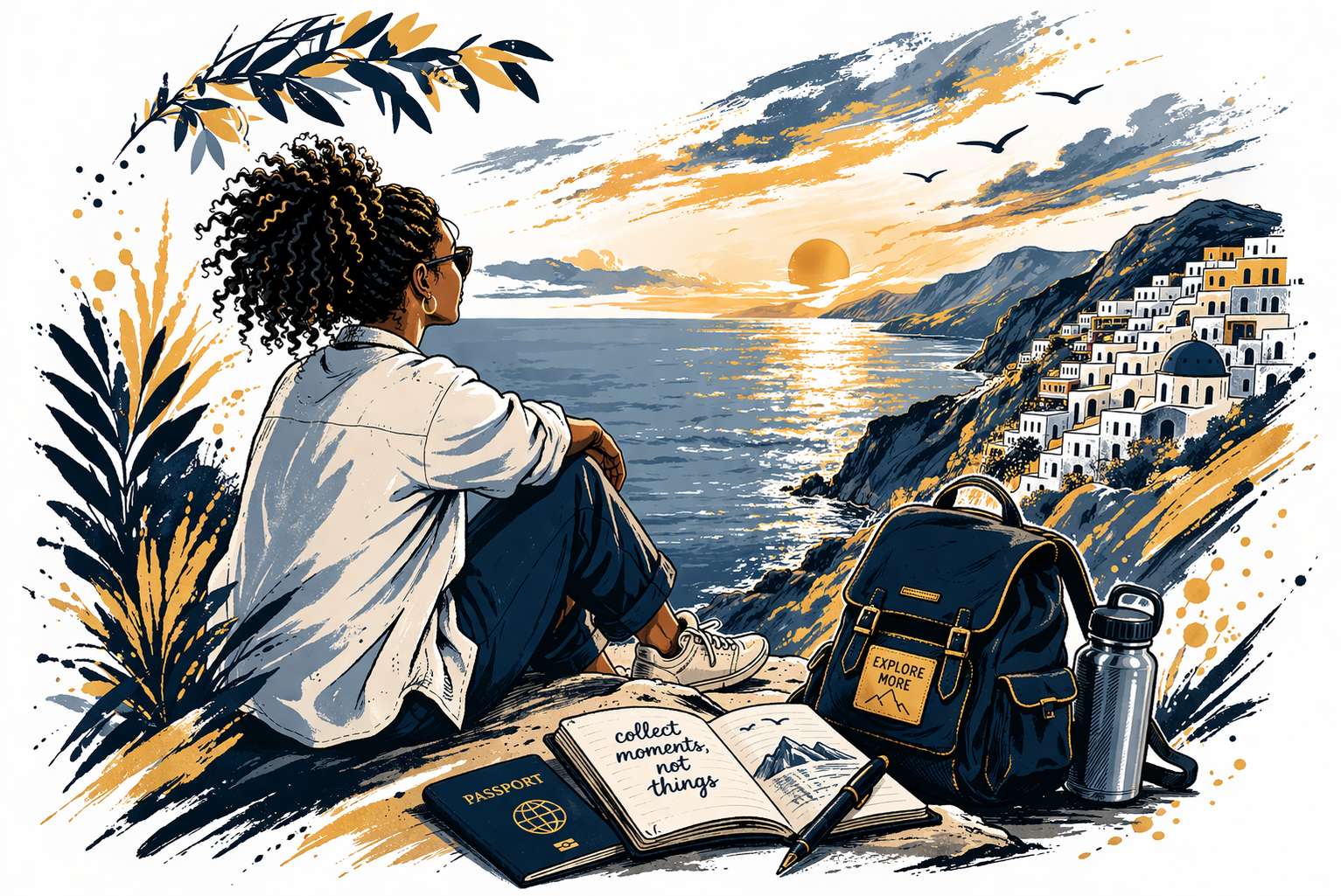 Black Woman With a View of Santorini