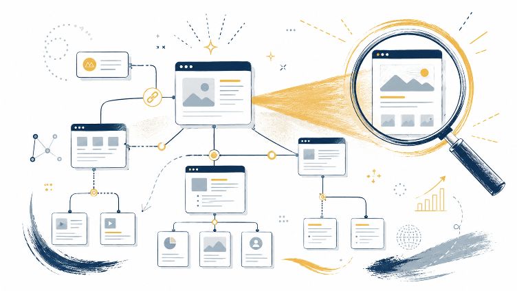 Website architecture infographic in focus