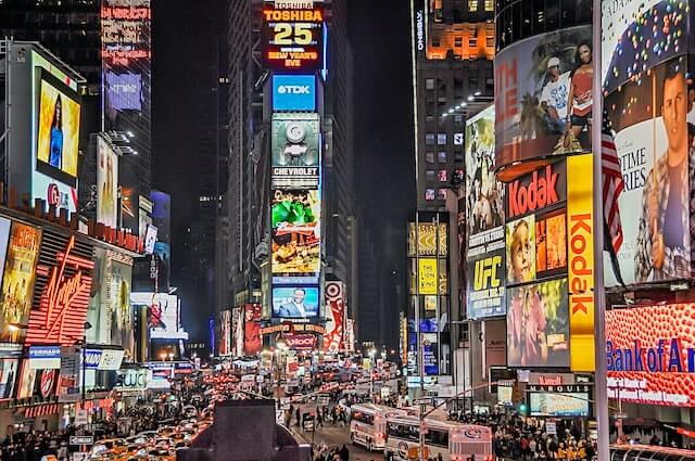 Lit Up Street With Advertising Copy